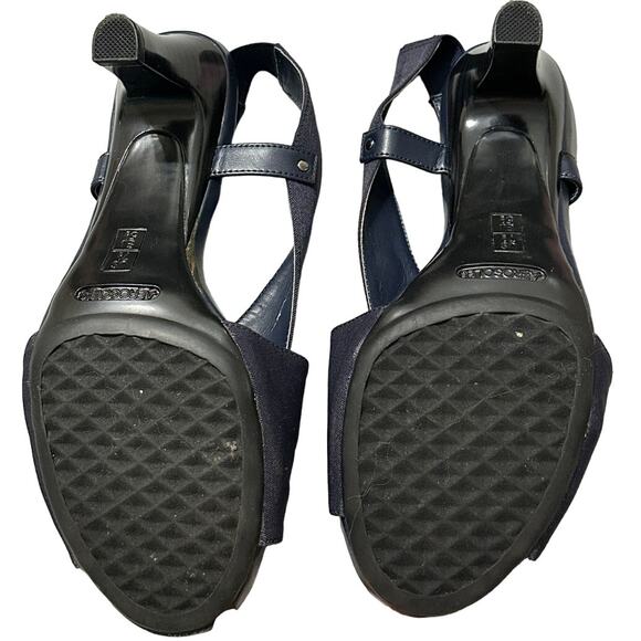 AEROSOLES Womens 7.5 Fabric Slingback Pumps REWROTE Peep Toe Comfort NAVY BLUE - Picture 3 of 6